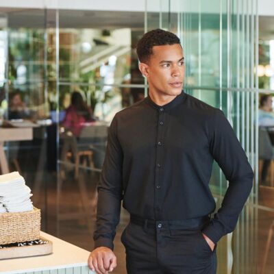 MANDARIN SHIRT WITH ROLL TAB SLEEVE Thumbnail