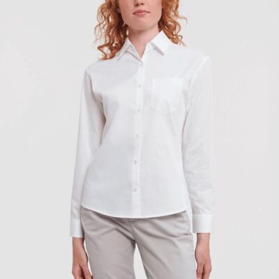 LADIES LONG SLEEVE PURE COTTON POPLIN SHIRT Thumbnail